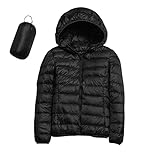 Genérico Leichte Daunenjacke für Damen, Winter, Steppjacke, Übergangsjacke mit Bündchen, warm, langärmelig, Hoodie, Sportjacke mit Kapuze im Freien, schwarz, XXL