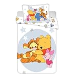 Jerry Fabrics Bettwäsche Winnie Puuh und seine Freunde für Babys oder kleines Bett, wendbarer Bettbezug 100 x 135 cm + Kissenbezug 40 x 60 cm, 100 % Baumwolle, mit Tigger, I-Aah und Ferkel