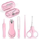 Vicloon Babypflege Set, 5-in-1 Baby Healthcare Kit mit Baby Nagelknipser, Nagelschere, Nagelfeile, Pinzette, Ohrenreiniger und Box, Baby Nagelpflegeset für Kleinkind, Neugeborene, Kinder - Rosa