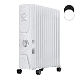 Heinrich´s Ölradiator, 13 Rippen, Elektrischer Heizkörper mit Ventilator, 3 Heizstufen + 400W Heizlüfter, stufenlose Thermostat-Regelung, Überhitzungsschutz, Kippschutz, Handtuchhalter, 2500W, weiß