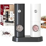 CIRCLE JOY Salz und Pfeffermühlen Elektrische 2er Set Batteriebetriebenen Gewürzmühle mit Basis, Weißem LED-Licht und Einstellbarer Grobheit, Schwarz-Weiß