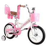 RULLY 16 Zoll Kinderfahrrad für 4 5 6 7 Jahre Mädchen mit Stützrädern & Handbremse vorne, Kinderfahrrad mit Korb, Fahrrad, Streamer, Kleinkinderfahrrad, Weiß