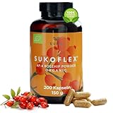 Sukoflex® Bio-Hagebuttenkapseln, 200 Stück | Antioxidative, vegane Kapseln mit Vitamin C | Immun-Kapseln mit hochdosiertem Hagebuttenpulver Rosa canina | Naturprodukt, ideal für Ihre Gesundheit