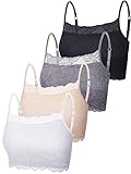 Geyoga 4 Stück Spitzen Bra Top Bralette Sport für Damen(M,Schwarz, Weiß, Beige, Grau)