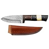 Novahaven Premium Handgefertigtes Damaststahl-Skinner-Messer aus Damaststahl - 22,23 cm Klinge mit Rosenholz-, Schwarzhorn- und Kamelknochen-Griff - Ideal für Küche, Häuten und Outdoor-Aktivitäten