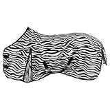 RL24 - Zebra Fliegendecke mit Kreuzgurt – reißfeste & feinmaschige Pferdedecke – Weidedecke zum Schutz vor Insekten – mit Schweifriemen & extra Langen Seiten – Outdoor-Pferdedecke – 145 cm