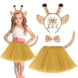 ACWOO Giraffen Kostüm für Kinder, 5 Tlg Giraffen Kinder Kostüm, Tierkostüm Set mit Tier Schwanz Fliege mit Tutu,Giraffenohr Stirnband,Tattoo-Aufkleber für Karneval, Halloween, Geburtstag, Weihnachten