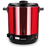 Navaris Glühweinkocher Einkochautomat - 27L Einkochtopf zum Einkochen - Glühweintopf Punschkocher mit Timer - Einmachtopf Einkocher Einweckautomat - Mit Zapfhahn - Rot