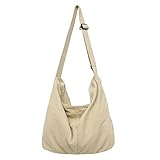 Makukke Umhängetasche Damen Handtasche, Cord Taschen Groß Shopper Tote Bag Schultertasche Casual Crossbody Bag für Schule Büro Arbeit Reisen Ausflug Einkauf,Beige Tasche