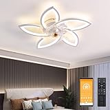 LED Deckenventilator mit Beleuchtung, 96W Dimmbare Deckenleuchte mit Ventilator Fernbedienung APP 3 Farbtemperatur 6-Speed Leise Deckenventilator für Schlafzimmer Wohnzimmer Esszimmer (Weiß, 70cm)