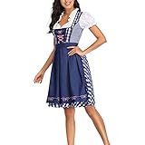 Dirndl Damen Midi Set 3 Teilig-Oktoberfest Damen Outfit Dirndl Set Komplett Inkl. Schürze-Kleid-Seidenband Dirndl-Komplettsets Große Größen Kariert Dirndlkleid Elegant Trachtenkleid Mit Ärmel