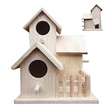 Vogelhaus für draußen – 3-Loch-Vogelhaus aus Holz | Vogelnest Bauernhaus Vogelhütte Kinder diyy Malerei Natürliche Vogelhaus Dekoration | Vogelhaus Unbemalte Vogelhäuschen aus Holz