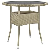 AKUUJJIO Outdoor Möbel Gartentisch 80x75cm Hartglas und Polyrattan Beige Möbel