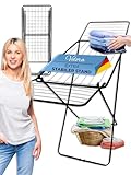 VELORA ® Wäscheständer schwarz 18 m Trockenfläche - Wäscheständer platzsparend mit rutschfesten Füßen - Klappbarer Flügelwäscheständer - Wäschetrockner
