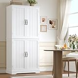 HOCSOK Küchenschrank, 180 cm Hochschrank Küchenbuffet, Buffetschrank mit 4 Türen, Esszimmerschrank für Wohnzimmer, Küche, 180×80×40 cm, Weiß