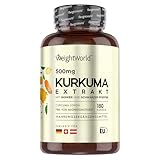 Kurkuma Extrakt Kapseln - 500mg Curcuma Extrakt - 180 Stück für 6 Monate - Curcumin mit 20mg Ingwer & 600mg schwarzem Pfeffer - 1 Kapsel täglich - Kurkumin - WeightWorld
