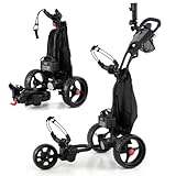 COSTWAY Golftrolley Elektrisch, 3 Rad Golf Cart klappbar, Golfwagen mit verstellbarem Griff & 9 stufiger Geschwindigkeit, Golf Caddy inkl. Schirmhalter, Getränkehalter, Kühltasche & USB-Anschluss