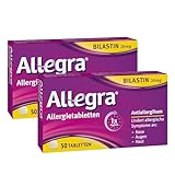 Allegra Allergietabletten 2 x 50 Stk – Antihistaminikum - Wirkstoff Bilastin - schnell und 24 Std wirksam bei Heuschnupfen, Tierhaar-, Hausstaumilben-, Schimmelpilzallergie, Urtikaria