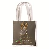 Tote Bag Weihnachtsbaum Stofftasche Canvas,Einkaufstasche, Tragetasche Canvas-Stoff,Lange Henkel, Starke Tasche, Waschbar,30X40Cm