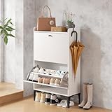 Dripex Schuhschrank weiß, Schuhkipper mit 2 Flip-Schubladen,Schuhregal schmal mit Metallfüßen, verstellbaren Fächern für den Eingang, Flur, Wohnzimmer, 60x24x100cm