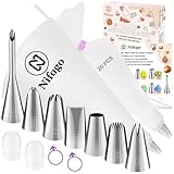 Nifogo Spritzbeutel mit Tüllen Groß Profi 33 Stück, 7 Stk 304 Edelstahl Spritztüllen Große mit 35cm Baumwolle Spritzbeutel Wiederverwendbar für Kuchen Torten Keksen