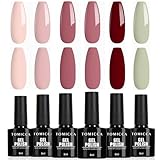 TOMICCA UV Gel Nagellack Nude Rose Set, Professional 6 Farben Maniküre Set, Soak-Off Nagellack Geschenk für Nagelstudio DIY Home, 8ML