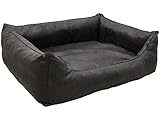 CopcoPet Hundebett Emma Antik Schwarz 90 x 70cm – Wildlederoptik, waschbar & pflegeleicht – Hundekörbchen mit erhöhtem Rand – Bequemes Hundekissen für mittelgroße Hunde