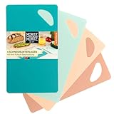 Moritz & Moritz 4X Flexibles Schneidebrett Kunststoff Dünn - Schneidebretter je 25 x 14,5 cm - Frühstücksbrettchen - Schneidebrett Flexibel - Für sicheres Schneiden mit Grifföffnung