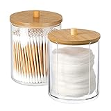 Hwtcjx 2 Stück Wattestäbchen Halter, Wattepad-Halter, Wattepads Aufbewahrung, Wattestäbchen Behälter mit Holzbezug, Wattepadspender, für Wohnzimmer, Schlafzimmer, Badezimmer (B)