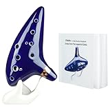 Ohuhu Zelda Ocarina, 12-Loch-Okarina von the Legend of Zelda, Zelda Alto C Triforce Link-Cosplay Geschenk für Zelda-Fans mit Ausstellungsstand Schutztasche Notenschrift, Ceramic Replica, Blau