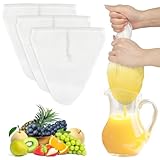 Nussmilchbeutel, 3 Stück Passiertuch Wiederverwendbar, 30 × 30 cm Feingewebt Passiertuch Nylon Filterbeutel Nussmilchbeutel Bio Waschbar mit Kordelzug für Nussmilch Käse Kaffee Joghurt Fruchtsaft