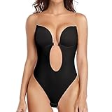 Joyshaper Damen Rückenfreier Body Shaper BH Push Up Tiefen RüCkenausschnitt Shapewear Formende Bodys Trägerlos Bodysuit Tiefer V-Ausschnitt Unterwäsche Party Hochzeit Schwarz,M