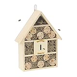 Relaxdays Bienenhotel, Nisthilfe Wildbienen, Garten, Balkon, Insektenhotel zum Hängen, Holz, HBT 38 x 29 x 9 cm, Natur