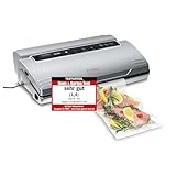 CASO VC200 Vakuumierer, Testurteil Sehr Gut, Lebensmittel bleiben bis zu 8x länger frisch, doppelte Schweißnaht, inkl.Cutter, inkl. 2 Profi-Folienrollen & Schlauch für Vakuumbehälter