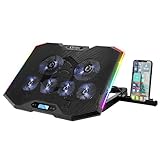 EMPIRE GAMING - Guardian S-C100 Laptop-Kühler RGB Gamer – 6 Ventilatoren - LCD-Controller - 5 Höheneinstellungen – Kompatibel für 12 bis 17 Zoll – Abnehmbarer Smartphone-Halter, Luft