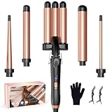 BESTOPE MIX Welleneisen Set 5 in 1, Lockenstab mit Verschiedenen Aufsätzen Einstellbare Temperatur Keramik Lockenstab Große Locken Schnellaufheizung lockenstäbe 3 Fässer für Lange/kurze Haare