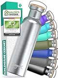 Thermosflasche 1l Edelstahl, Thermo Trinkflasche Edelstahl, Isolierflasche hält 25h kalt/13h warm, Edelstahl Trinkflasche BPA Frei, Isoflasche und Trinkflasche Wandern, Outdoor, Fahrradflasche, Büro