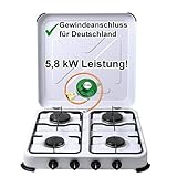 Campingkocher Propan Gaskocher 4 flammig mit Gasregler und Gasschlauch