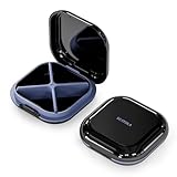 ONTERATE Täglicher Pillen Organizer mit 4 Fächern, Tragbares Reise Pillenetui, Mini Pillenbehälter für die Handtasche, Kompakter Reise Medizin Organizer für Vitamine, Nahrungsergänzungsmittel(Schwarz)