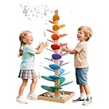 WRQIOO Kugelbahn Holz, 30 Regenbogen Kugelbahn Motorikspielzeug, Musikbaumspielzeug, klangbaum Holz, Montessori Spielzeug Ab 3 Jahre mit 10 Regenbogenbälle, 6 Bunte Ebenen Für Mädchen Junge