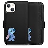 Klapphülle kompatibel mit Apple iPhone 13 Mini Handyhülle aus Kunst Leder schwarz Flip Case Lilo & Stitch Fanartikel Disney