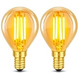 2 Stück E14 LED Vintage Glühbirne, 4W LED Filament, Ersetzt 40W Glühlampe, Warmweiß 2200K Bernstein Glas Birne, 400LM, Golfball P45/G45, Nicht Dimmbar, Nostalgische Deko für Zuhause, Café, Bar