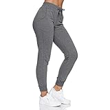 Smith & Solo Jogginghose Damen – Sporthose Frauen Baumwolle| Sweatpants Slim Fit Freizeithose Lang | Trainingshose Fitness High Waist – Jogger Laufhosen Modern Anthrazit/XL