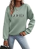 Minetom Pullover Damen Sweatshirt Briefe Drucken Langarm Rundhals Pulli Herbst Winter Frauen Buchstaben Druck Locker Casual Oberteil Sport Streetwear ohne Kapuze Bluse Tops A Grün L