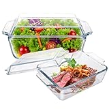 YAYODS 2 Stück Auflaufform Glas mit Deckel - 1000/1500ml Auflaufform Set Rechteckig - Mikrowellengeschirr Lasagneform Glas - Ofenform Glasbräter mit Griffen - Glasschüssel für Obstsalat, Fleisch