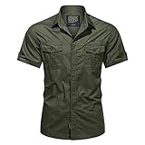 Generisch Hemd Herren Kurzarm Große Größe Arbeitshemd Regular Fit Kurzarmhemd Männer Sommer Business Hemd Outdoor Funktionsunterhemd mit Tasche Atmungsaktiv Fischerhemd Sommerhemd