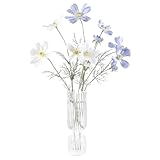 Künstliche Kunstblumen, 2 Stück Kosmos Pflanzen, Künstliche Blumen für Drinnen und Draußen, Stoffblumen Dekoration und Kunsthandwerk für Hochzeit, Bankett, Blumenparty, Zuhause, Hotel(Milchweiß + Grau