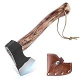 FLISSA Outdoor Axt mit Holzgriff und Lederscheide, 690 g Scharfes Kleine Axt 310mm Handbeil Holz Spalten für Camping, Garten und Wandern