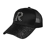 Frauen Mesh Back Pailletten Baseball Cap Brief Gänseblümchen Stickerei für Snapback Sonnenhüte für Frauen mit UV-Schutz Breite Krempe Großer Kopf