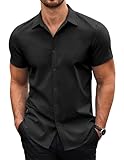 COOFANDY Hemd Herren Kurzarm Sommerhemd Herrenhemd Kurzarm Business Hemd Freizeithemd Herren Kurzarm Bügelfreie Hemden Regular Fit Kurzarmhemden Schwarz L